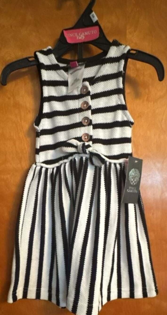 Vince Camuto Girls Black and White Striped Sleeveless Front Dress, Size 24M